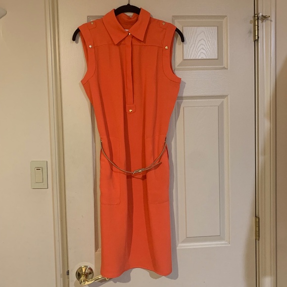 Calvin Klein Orange Sleeveless Belted Dress sz 6 - Picture 1 of 7
